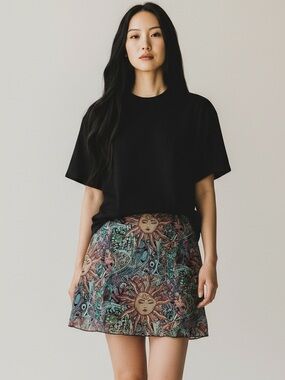 Sun Motif Mini Skirt in Multicolor Size M